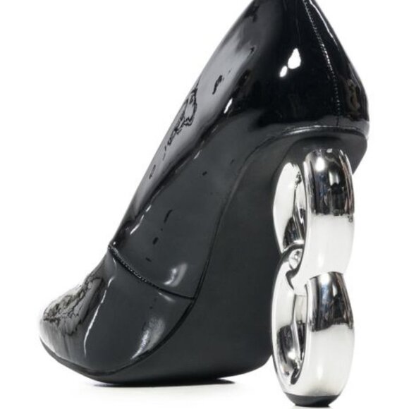 AZALEA WANG " LINKED UP " BLACK NOVELTY HEEL PUMP - Picture 3 of 7